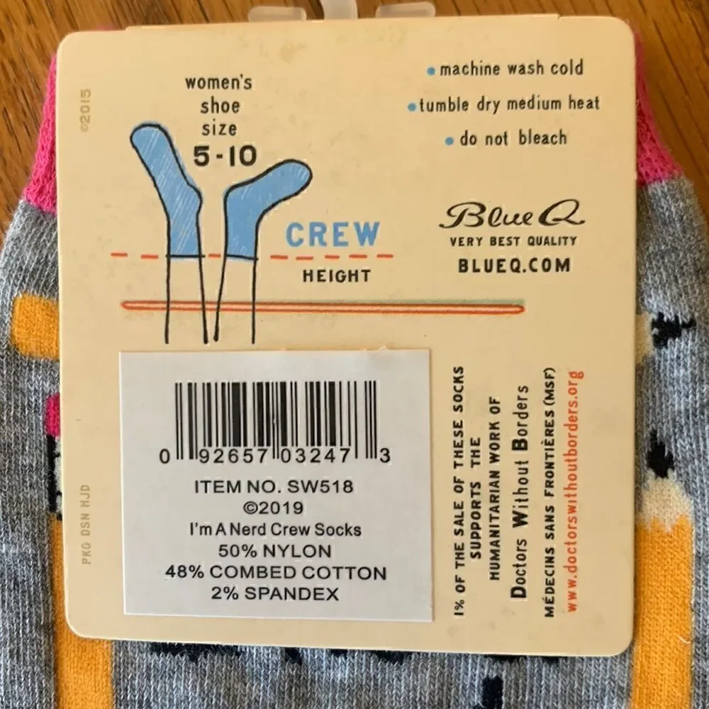 Socks Blue Q Women’s Cotton Crew Nerd Pencils School
